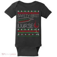 Safety First Drink With A Nurse Ugly Sweater Baby Bodysuit thumb 0
