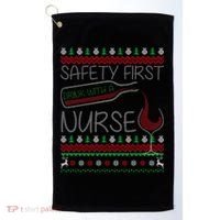 Safety First Drink With A Nurse Ugly Sweater Golf Towel thumb 0