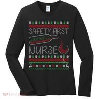 Safety First Drink With A Nurse Ugly Sweater Women's Long Sleeve Shirt thumb 0