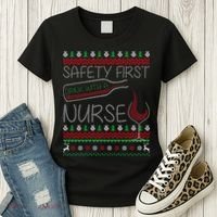 Safety First Drink With A Nurse Ugly Sweater Women's T-Shirt thumb 3