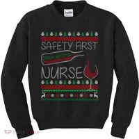 Safety First Drink With A Nurse Ugly Sweater Kids Sweatshirt thumb 0