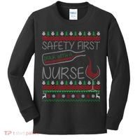 Safety First Drink With A Nurse Ugly Sweater Kids Long Sleeve Shirt thumb 0