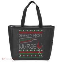 Safety First Drink With A Nurse Ugly Sweater Tote Bag thumb 0