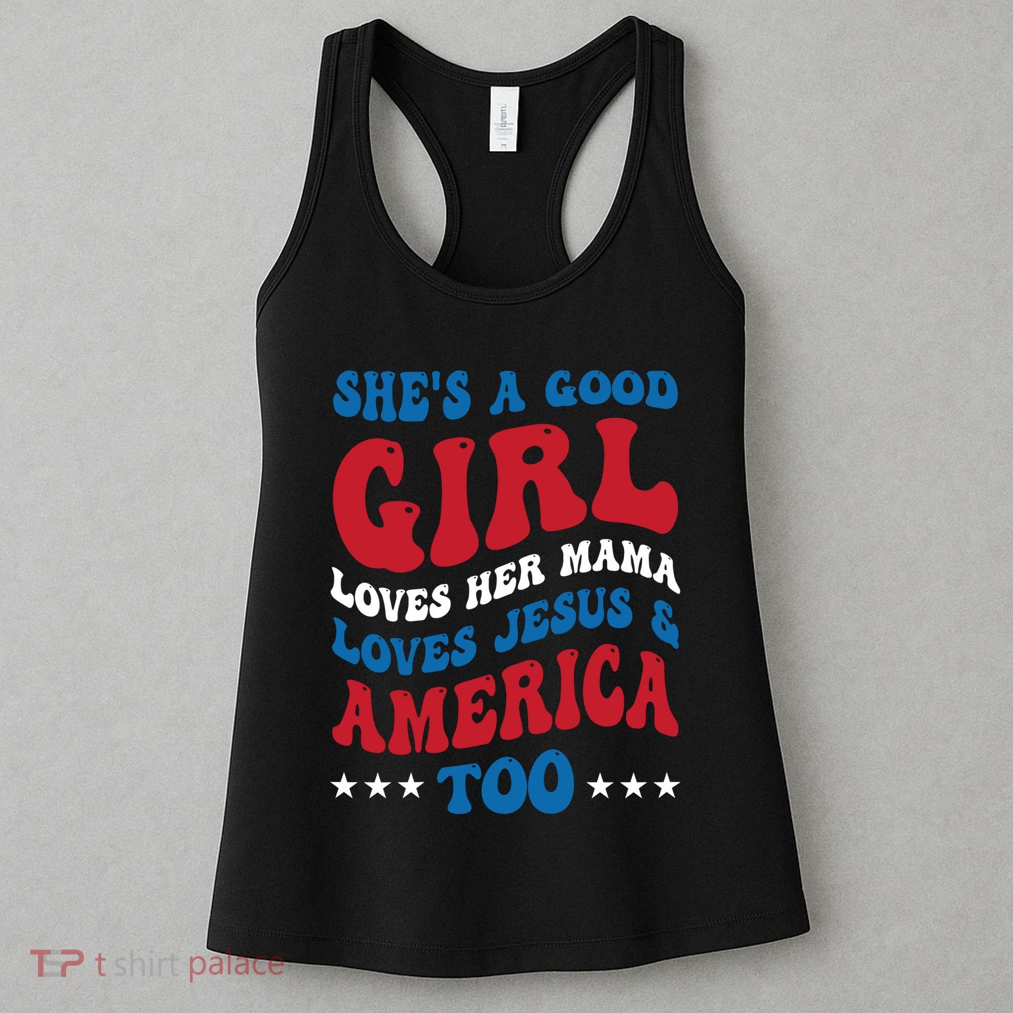 Shes A Good Girl Loves Her Mama Jesus & America Too Groovy Women's Tank Top