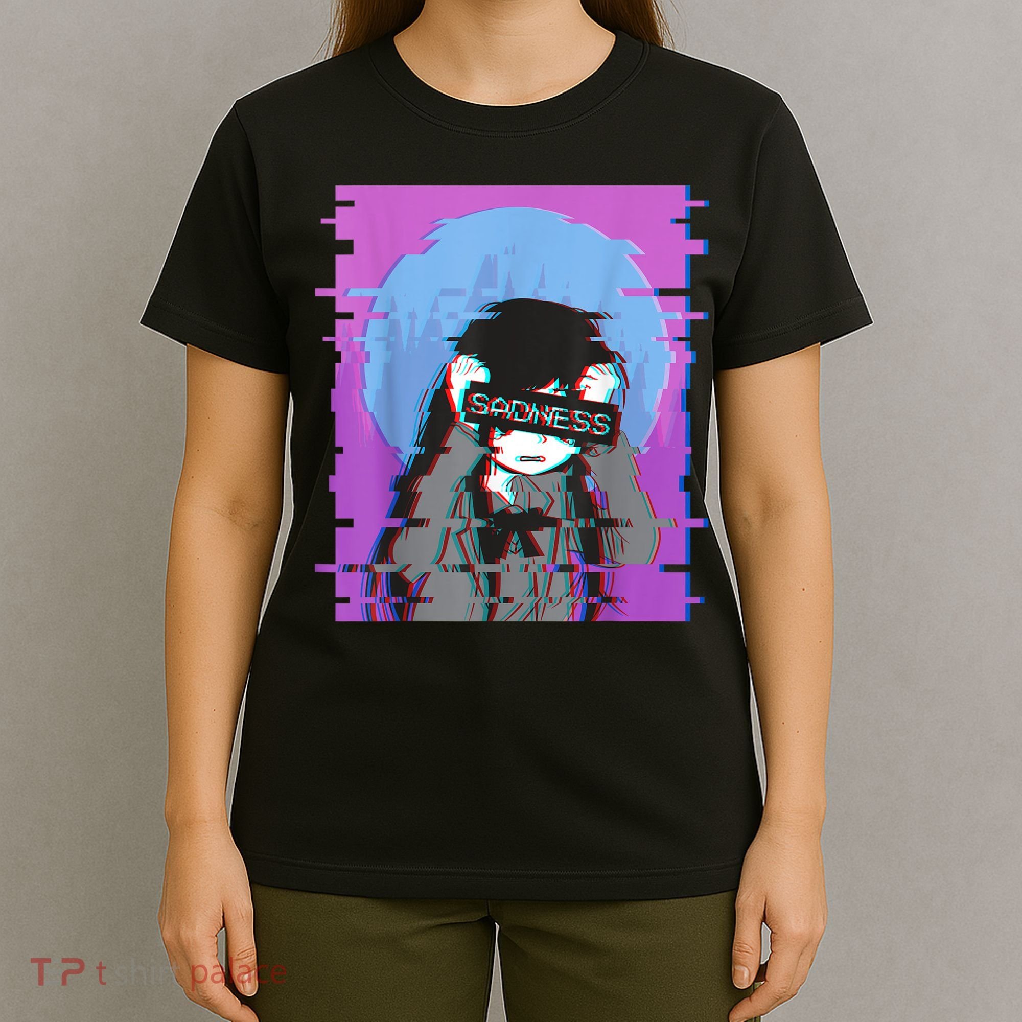 Sad Anime Girl Japanese Aesthetic Vaporwave Anime Otaku T-Shirt