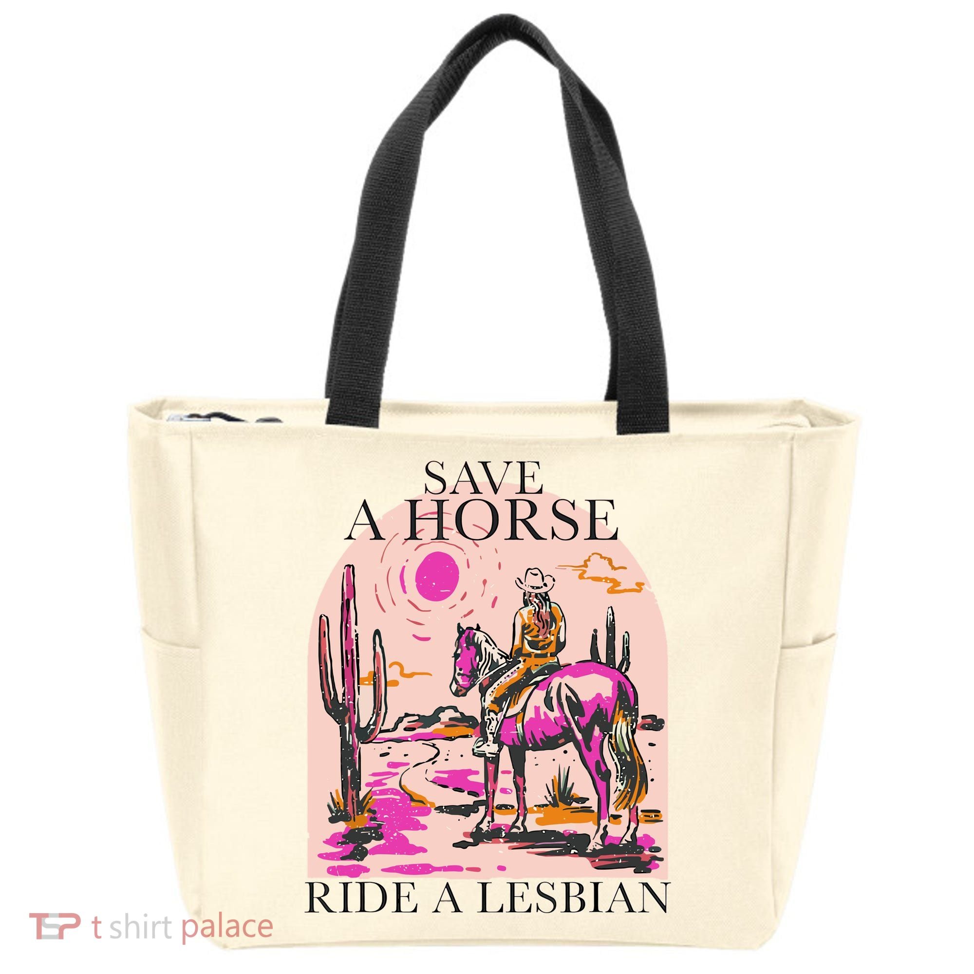 Save A Horse Ride A Lesbian Cowboy Lgbtq Western Retro Tote Bag