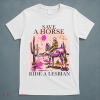 Save A Horse Ride A Lesbian Cowboy Lgbtq Western Retro T-Shirt thumb 5