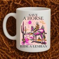 Save A Horse Ride A Lesbian Cowboy Lgbtq Western Retro Coffee Mug thumb 2