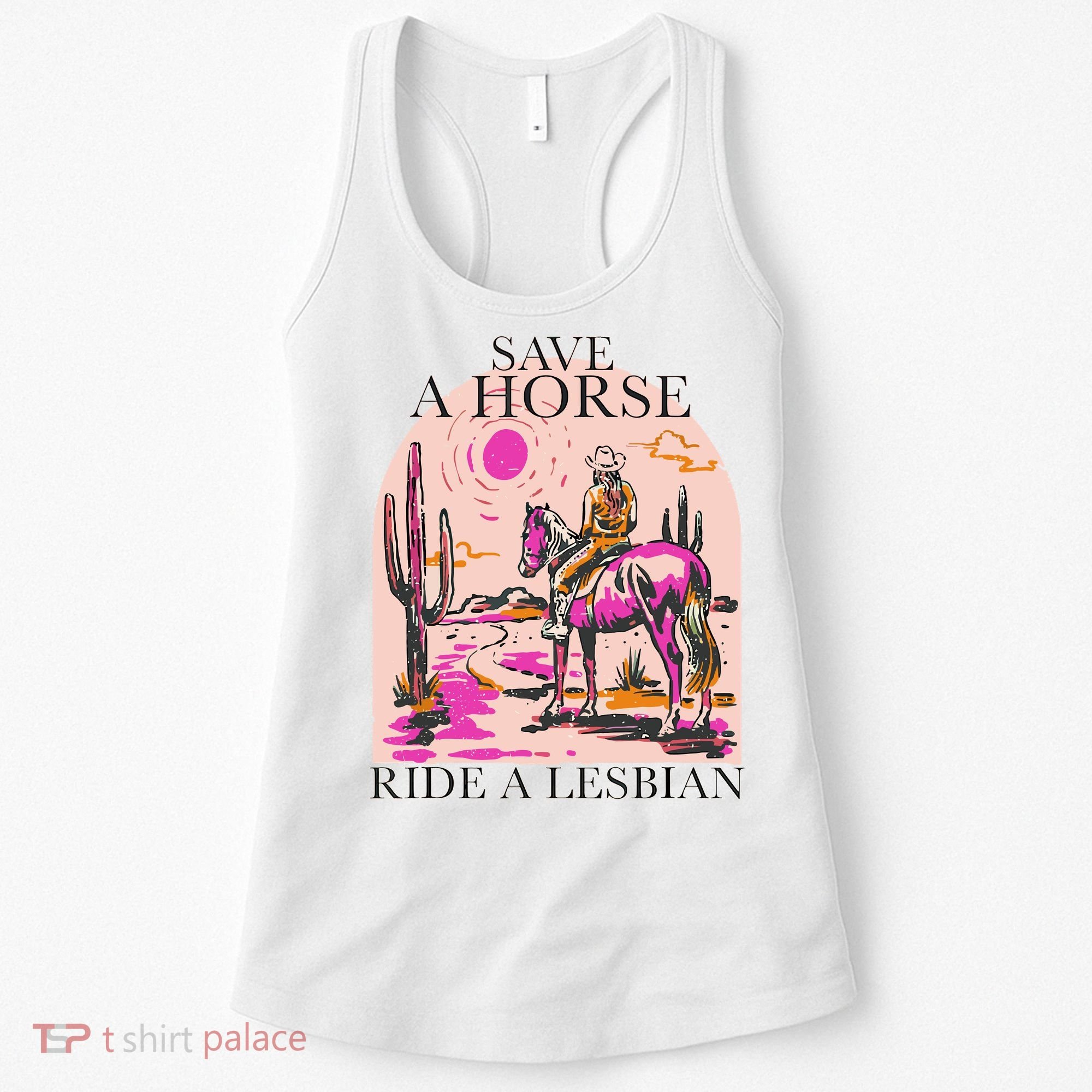Save A Horse Ride A Lesbian Cowboy Lgbtq Western Retro Women's Tank Top