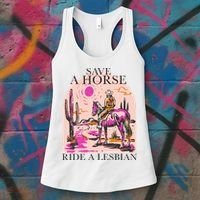 Save A Horse Ride A Lesbian Cowboy Lgbtq Western Retro Women's Tank Top thumb 3