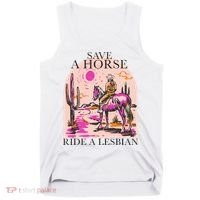 Save A Horse Ride A Lesbian Cowboy Lgbtq Western Retro Tank Top thumb 0