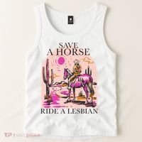 Save A Horse Ride A Lesbian Cowboy Lgbtq Western Retro Tank Top thumb 2