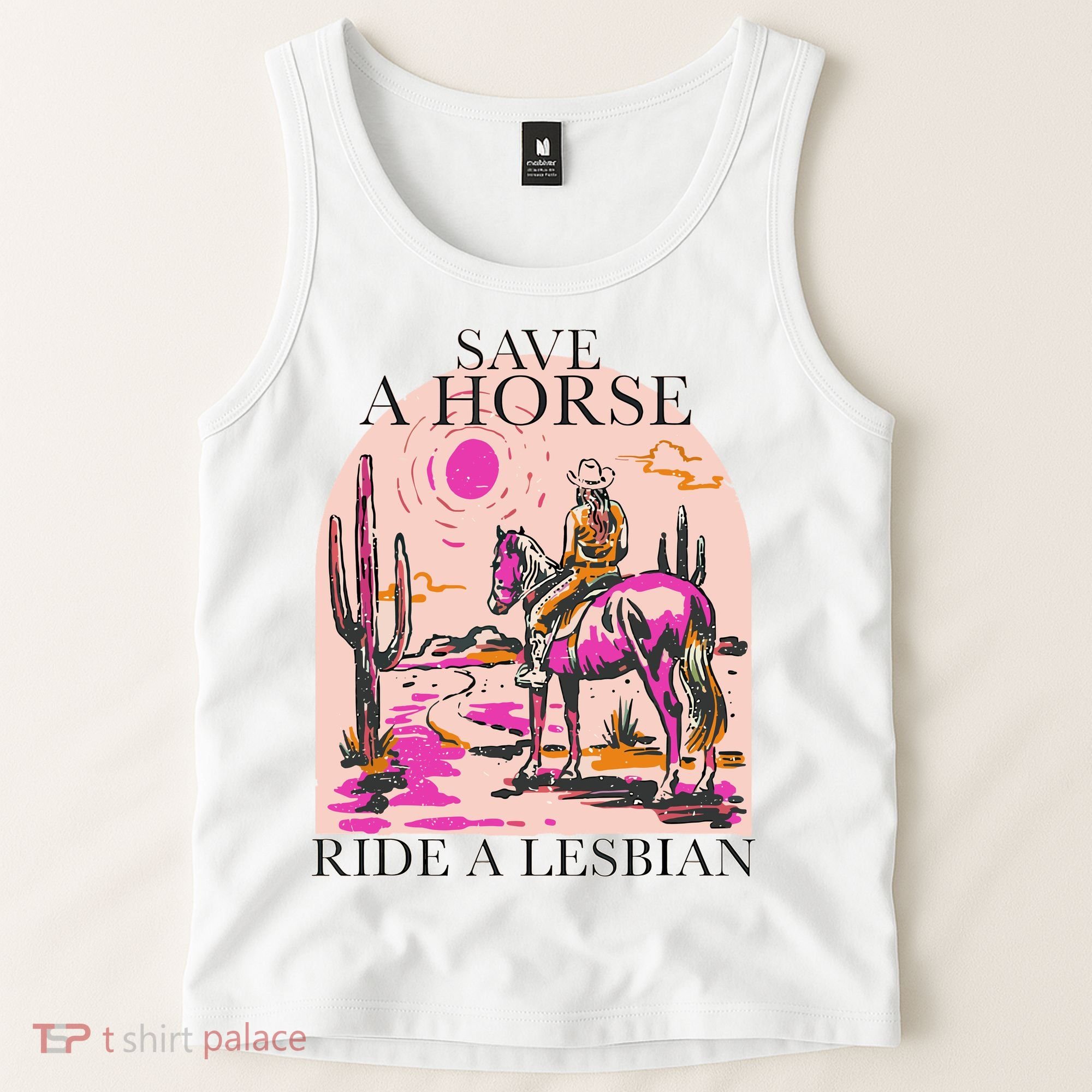 Save A Horse Ride A Lesbian Cowboy Lgbtq Western Retro Tank Top