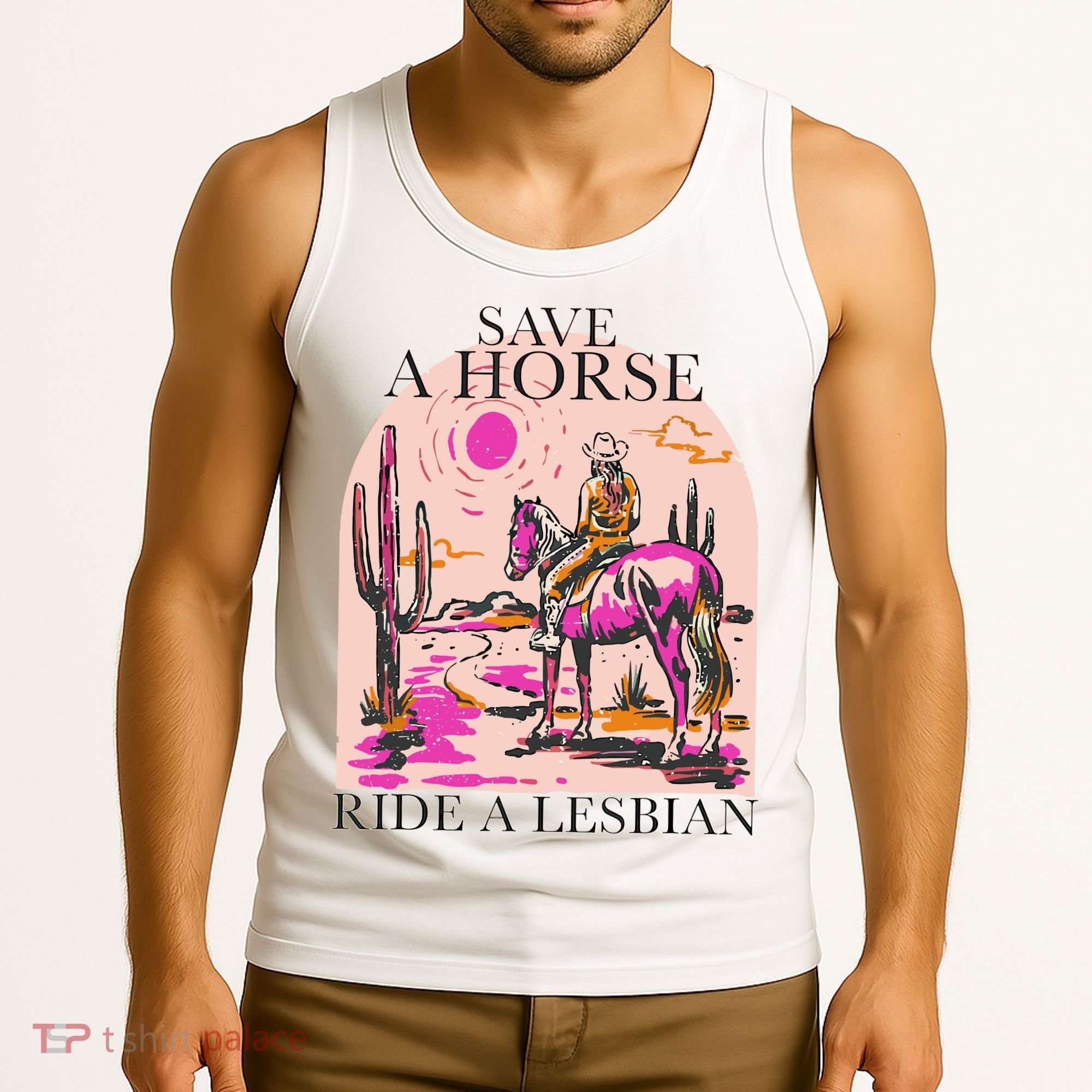 Save A Horse Ride A Lesbian Cowboy Lgbtq Western Retro Tank Top