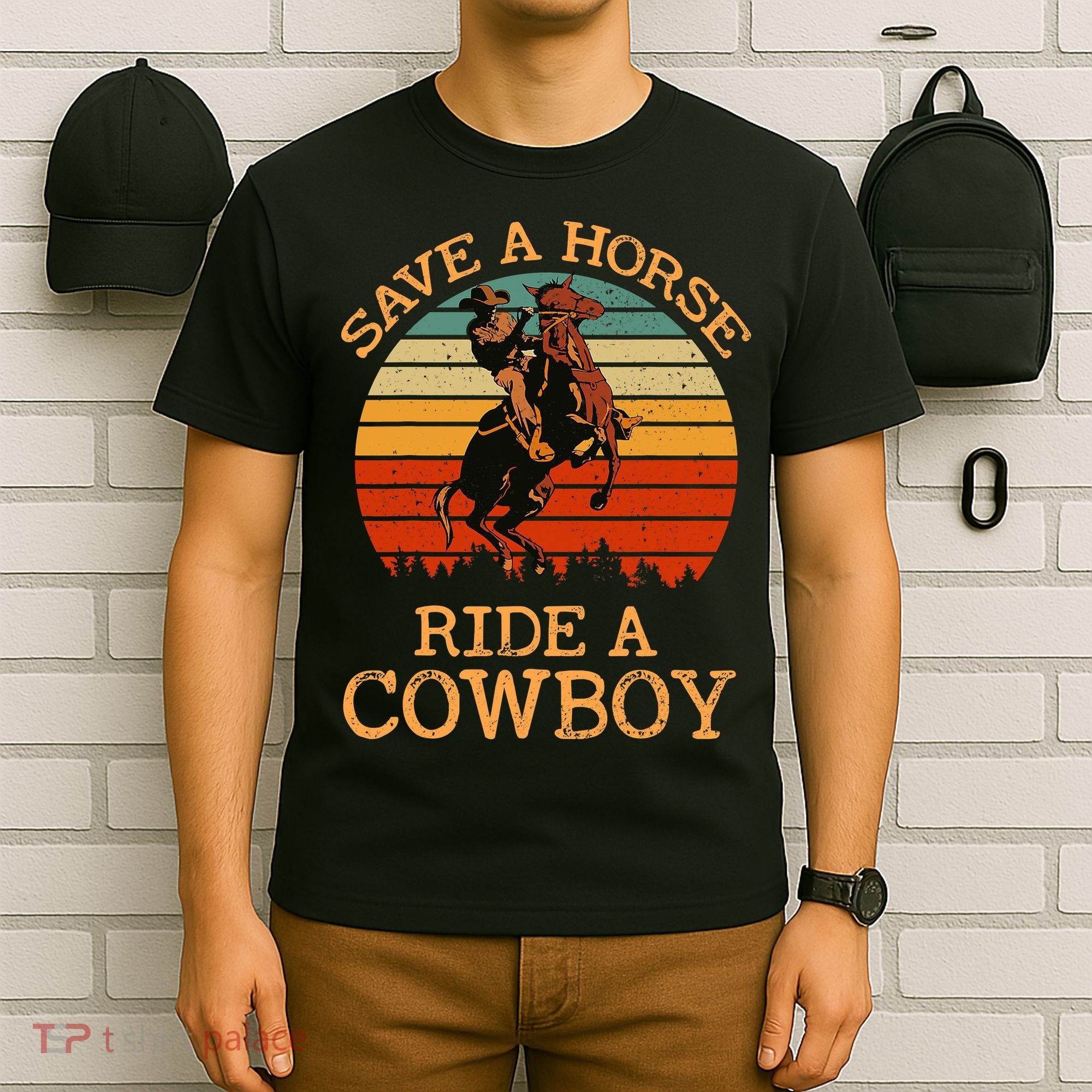 Save A Horse Ride A Cowboy Western Vintage Retro T-Shirt