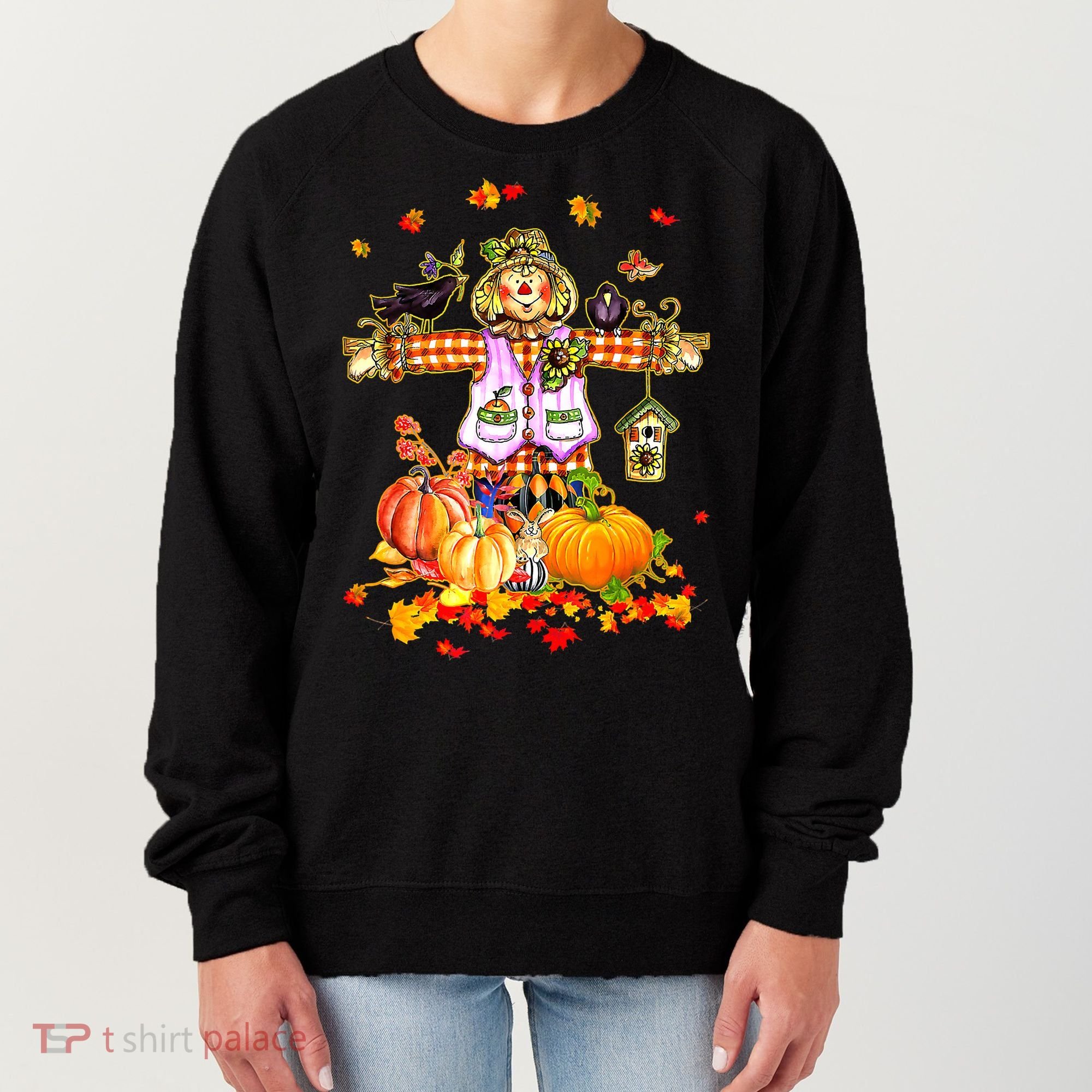 Scarecrow Autumn Hello Fall Pumpkin Thanksgiving Halloween Women's Sweatshirt