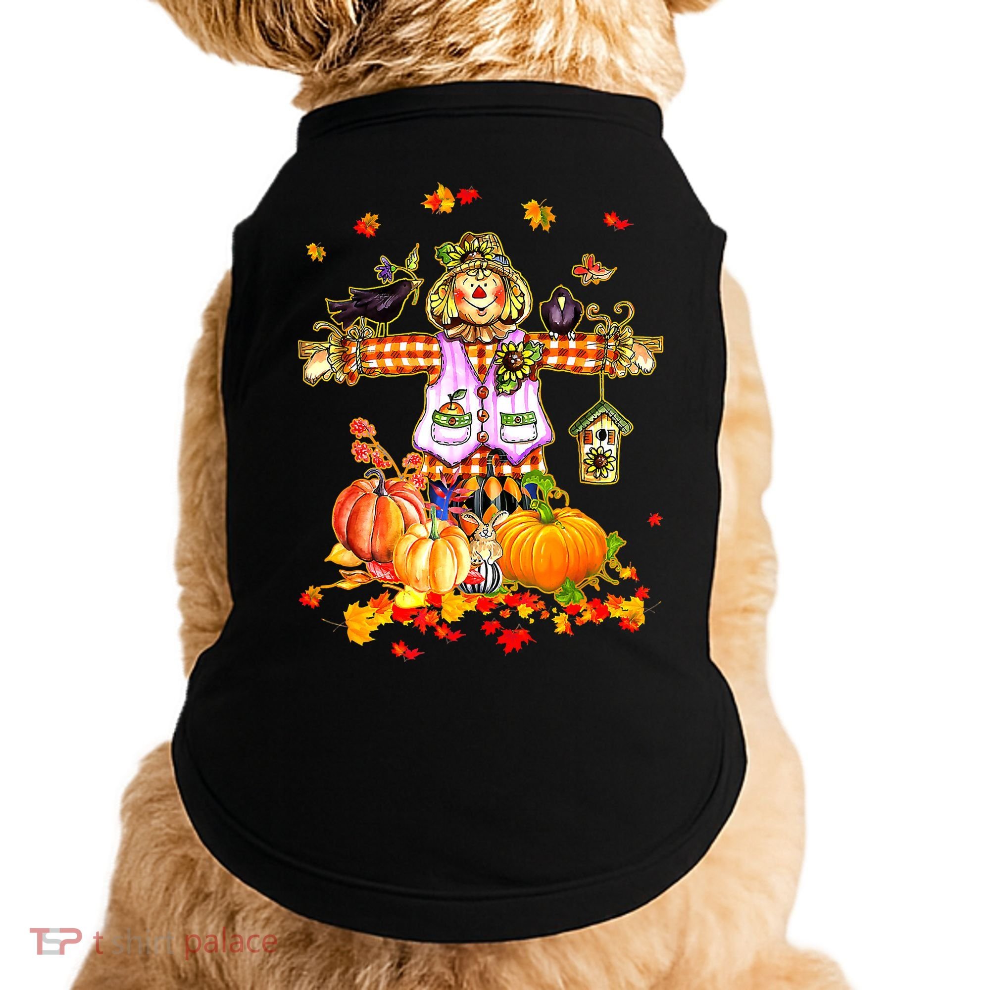 Scarecrow Autumn Hello Fall Pumpkin Thanksgiving Halloween Doggie Tank