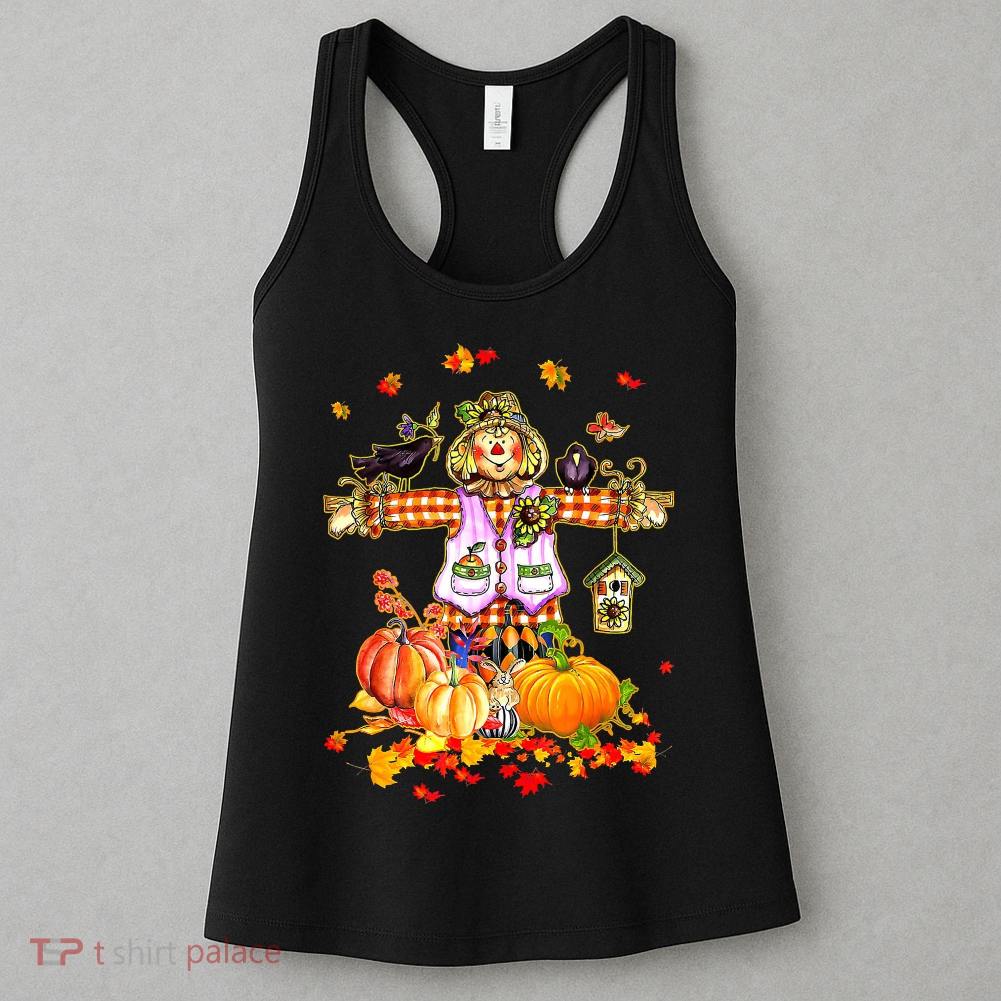 Scarecrow Autumn Hello Fall Pumpkin Thanksgiving Halloween Women's Tank Top