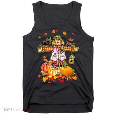 Scarecrow Autumn Hello Fall Pumpkin Thanksgiving Halloween Tank Top