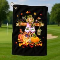 Scarecrow Autumn Hello Fall Pumpkin Thanksgiving Halloween Golf Towel thumb 1