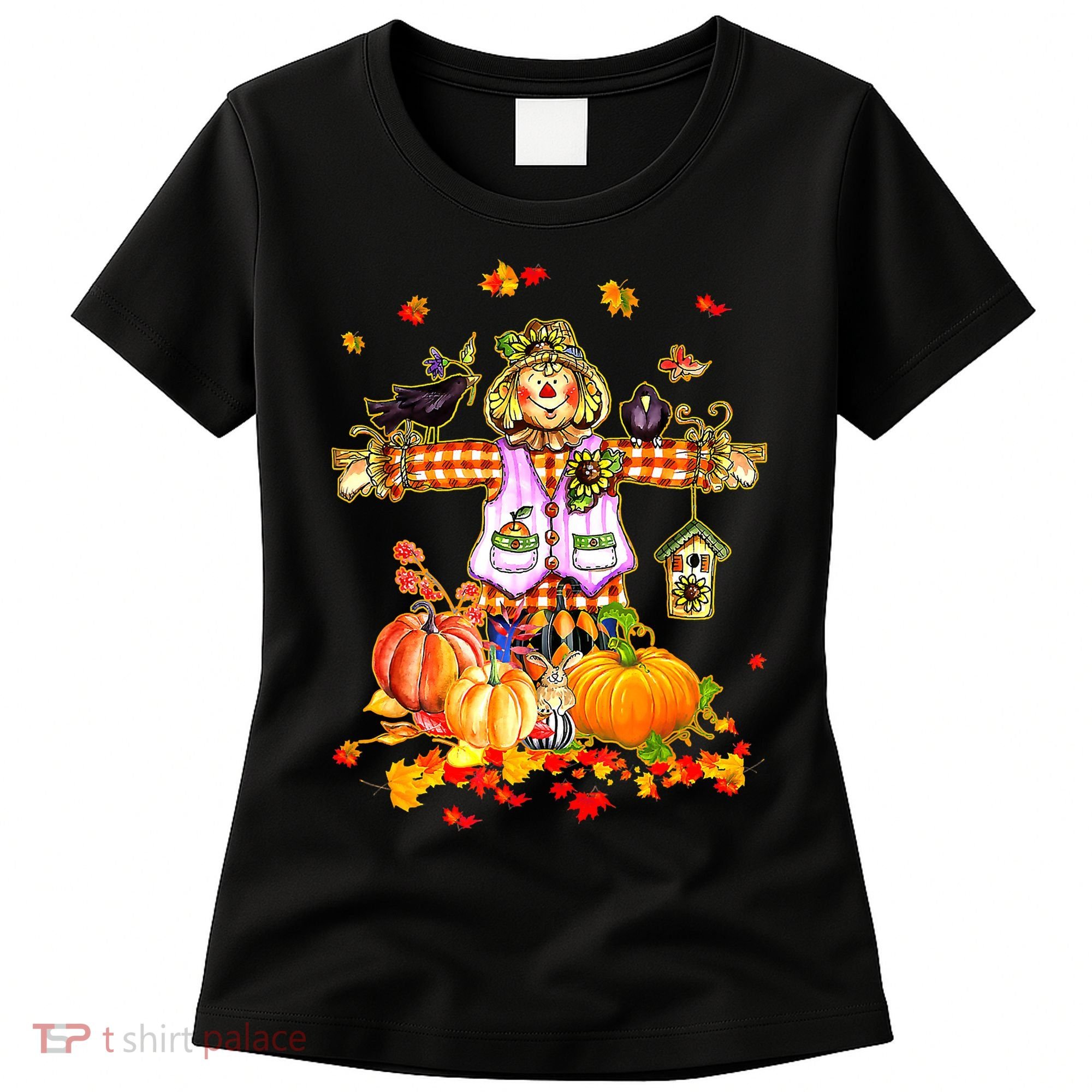 Scarecrow Autumn Hello Fall Pumpkin Thanksgiving Halloween Women's T-Shirt