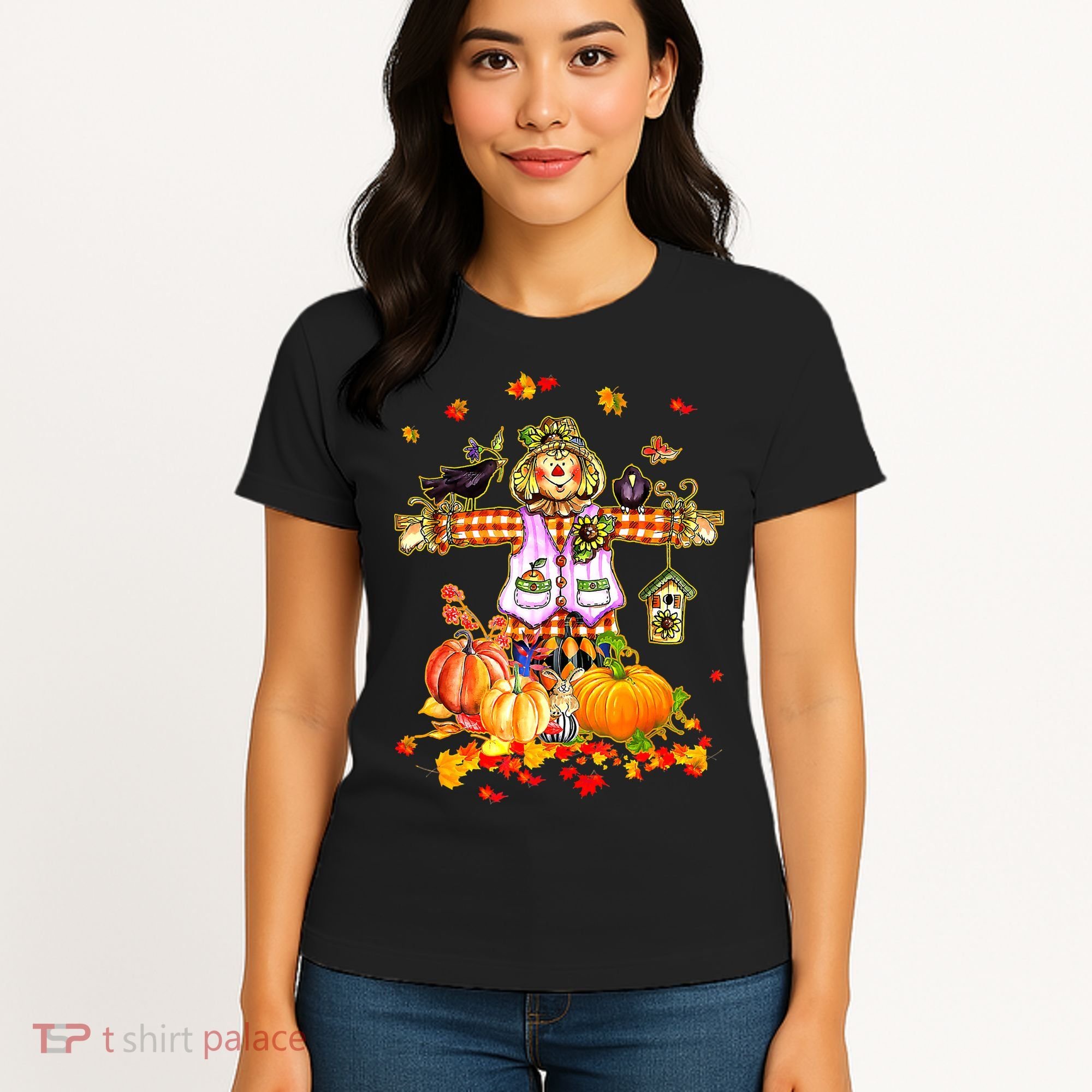 Scarecrow Autumn Hello Fall Pumpkin Thanksgiving Halloween Women's T-Shirt