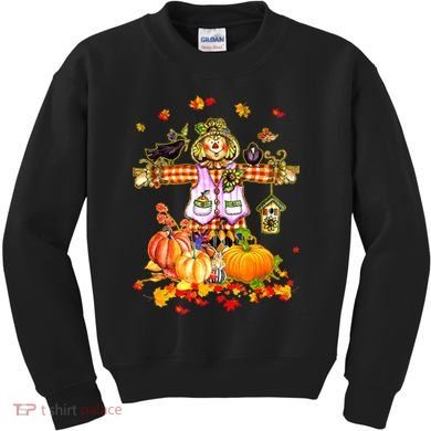 Scarecrow Autumn Hello Fall Pumpkin Thanksgiving Halloween Kids Sweatshirt