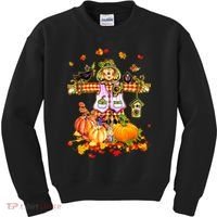 Scarecrow Autumn Hello Fall Pumpkin Thanksgiving Halloween Kids Sweatshirt thumb 0