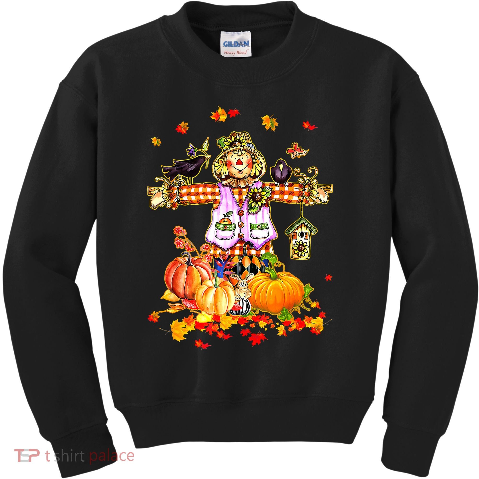 Scarecrow Autumn Hello Fall Pumpkin Thanksgiving Halloween Kids Sweatshirt