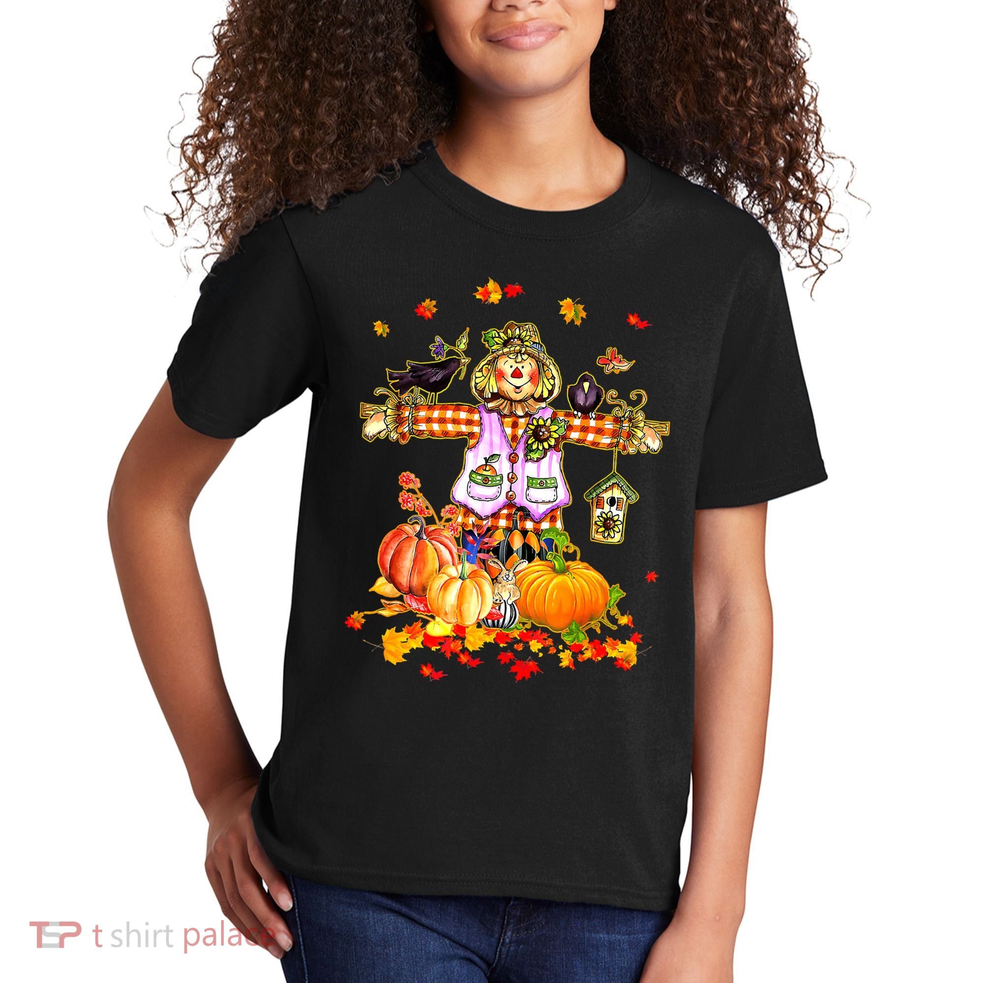 Scarecrow Autumn Hello Fall Pumpkin Thanksgiving Halloween Kids T-Shirt