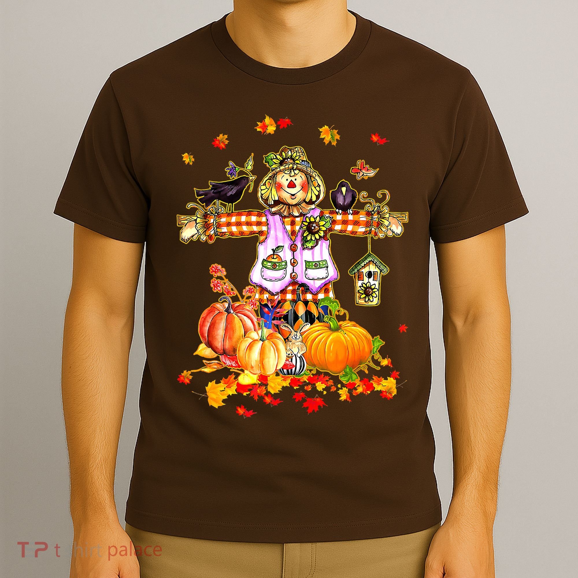 Scarecrow Autumn Hello Fall Pumpkin Thanksgiving Halloween T-Shirt