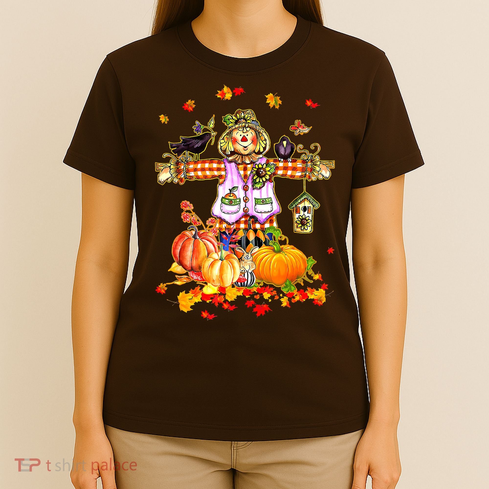 Scarecrow Autumn Hello Fall Pumpkin Thanksgiving Halloween T-Shirt