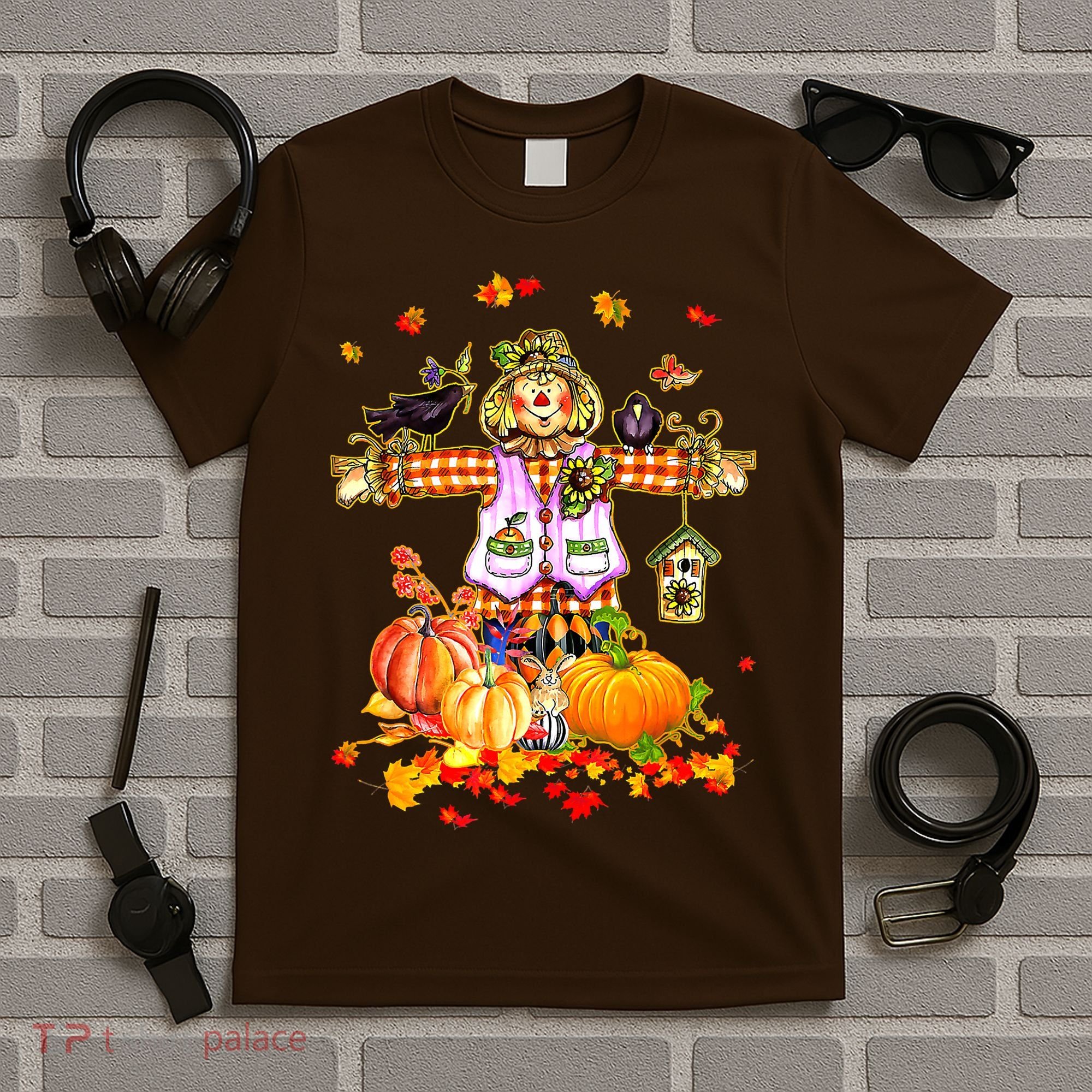 Scarecrow Autumn Hello Fall Pumpkin Thanksgiving Halloween T-Shirt