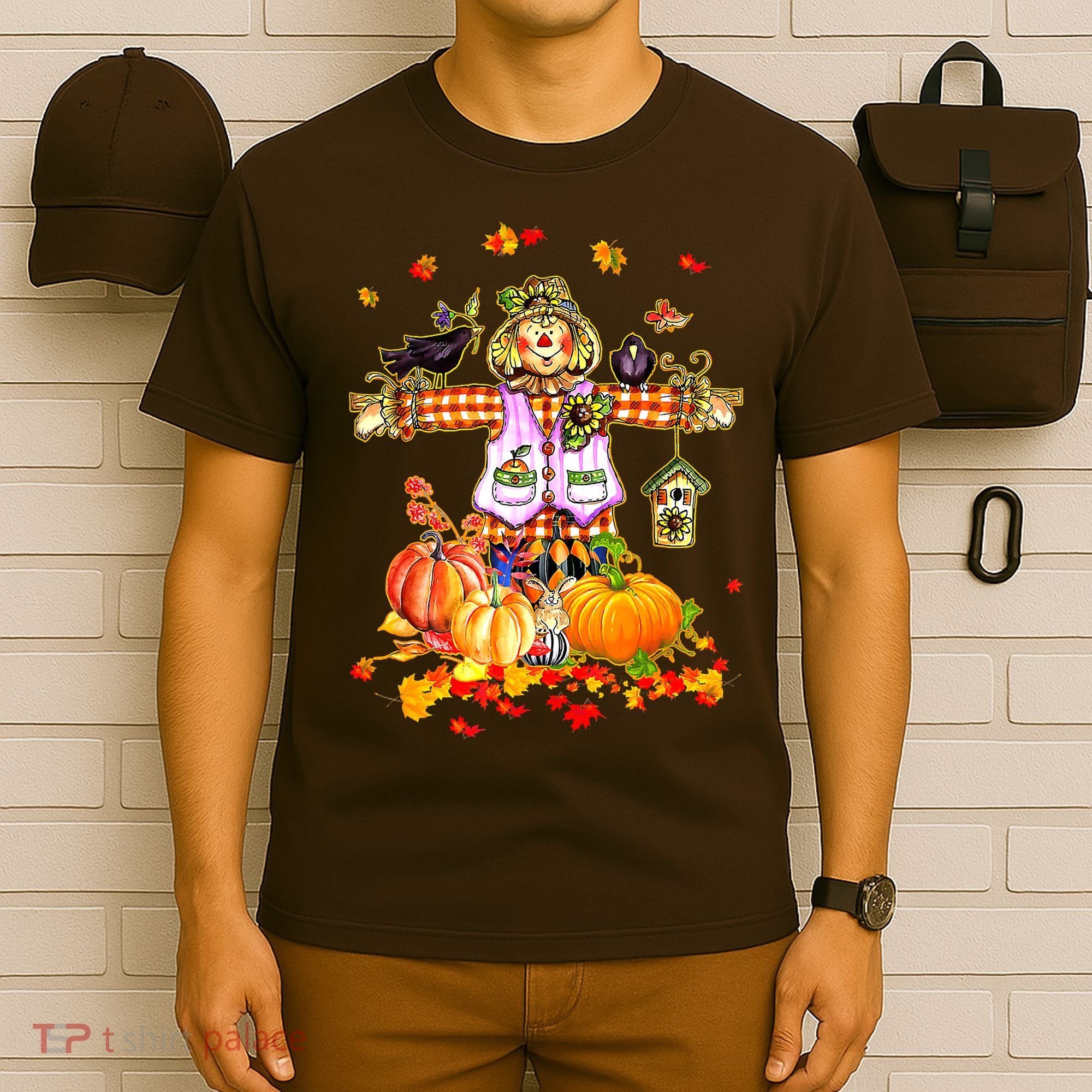 Scarecrow Autumn Hello Fall Pumpkin Thanksgiving Halloween T-Shirt