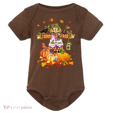 Scarecrow Autumn Hello Fall Pumpkin Thanksgiving Halloween Baby Bodysuit