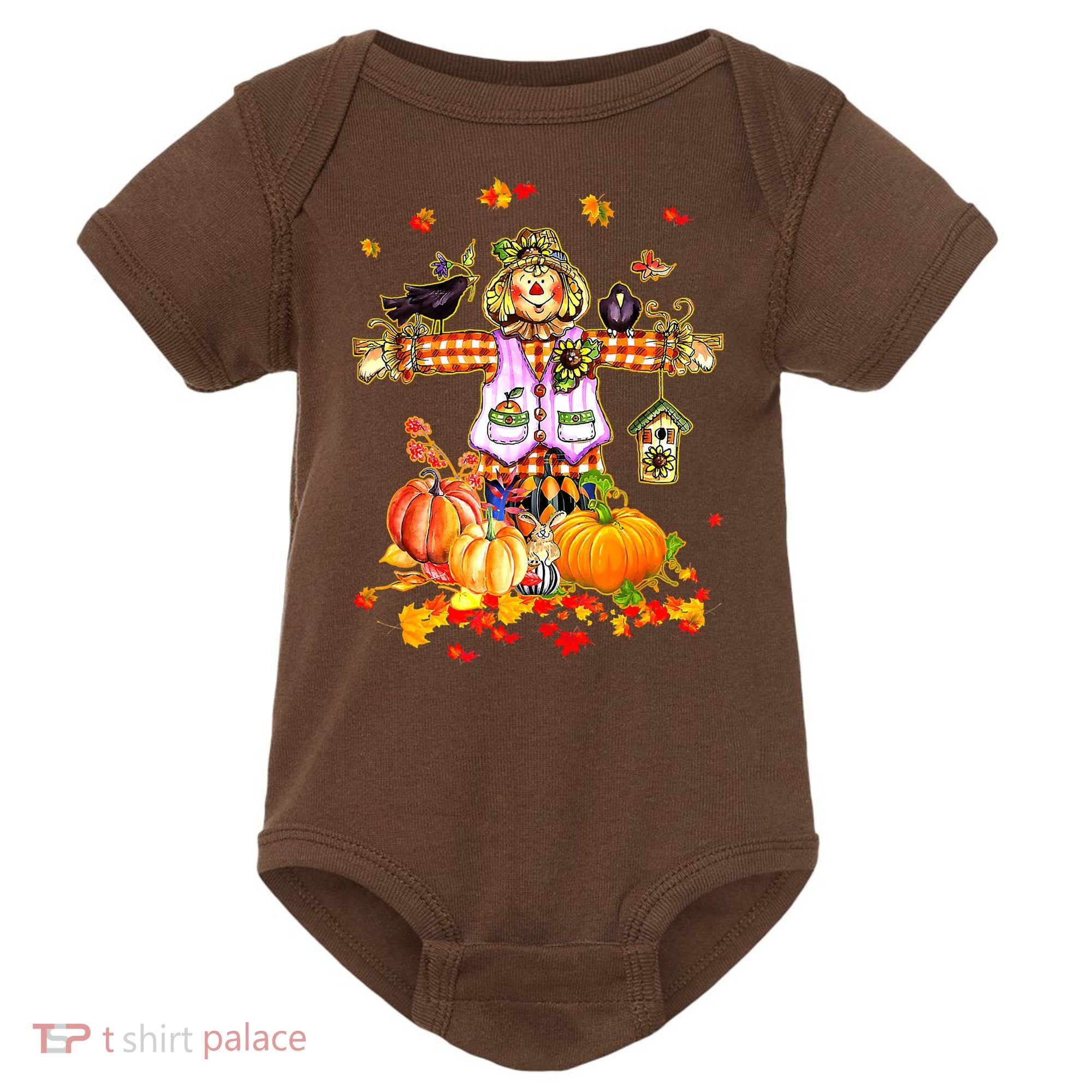 Scarecrow Autumn Hello Fall Pumpkin Thanksgiving Halloween Baby Bodysuit
