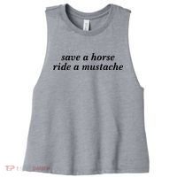 Save A Horse Ride A Mustache Women's Racerback Cropped Tank thumb 0