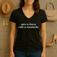 Save A Horse Ride A Mustache Women's V-Neck T-Shirt thumb 3