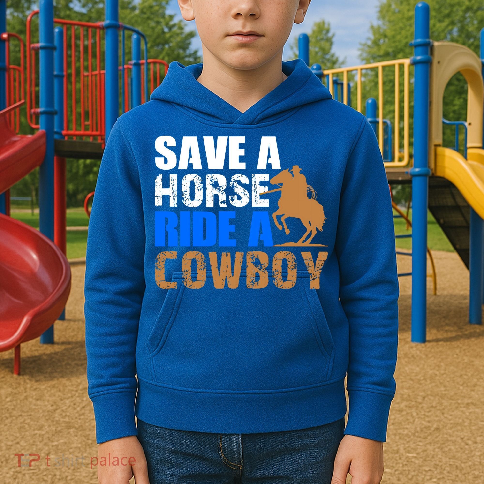 Save A Horse Ride Cow Texas Horse Lover Gift Kids Hoodie