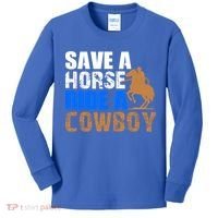Save A Horse Ride Cow Texas Horse Lover Gift Kids Long Sleeve Shirt thumb 0