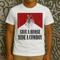 Save A Horse Ride A Cowboy Skeleton Western Country T-Shirt thumb 3