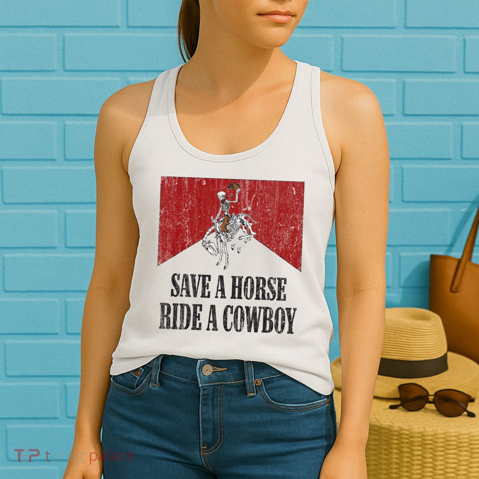 Save A Horse Ride A Cowboy Skeleton Western Country Women's Tank Top