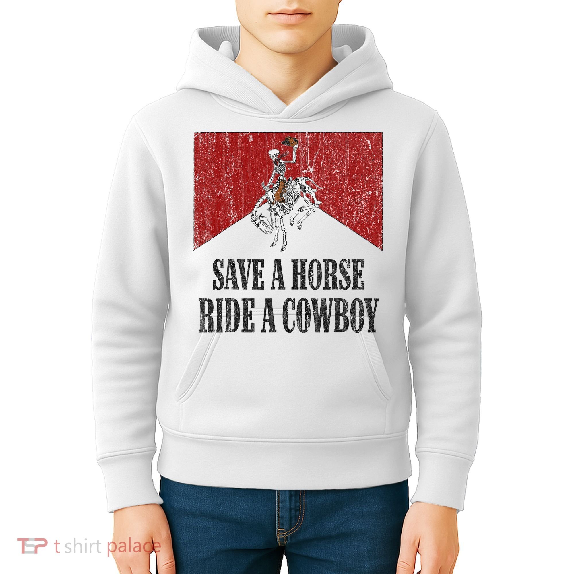Save A Horse Ride A Cowboy Skeleton Western Country Kids Hoodie