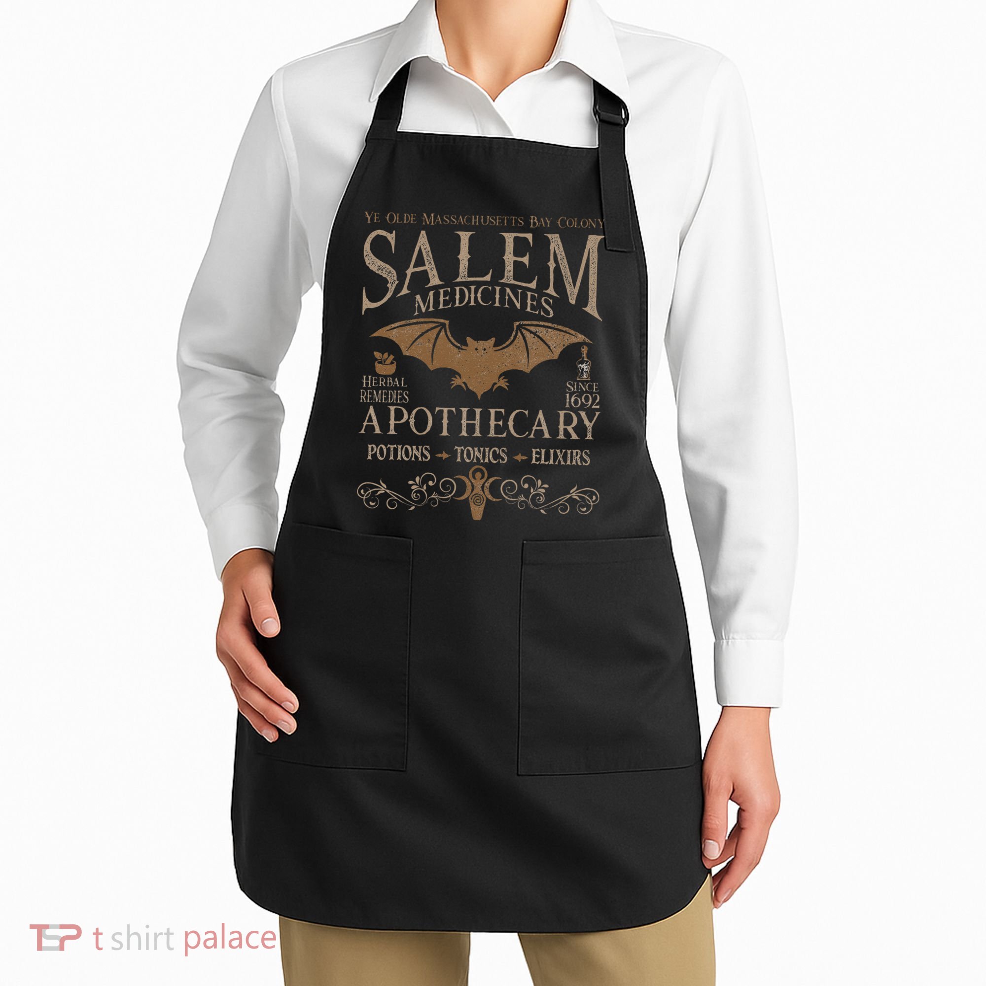 Salem Apothecary Herbalist Witch Wiccan Beige Bat Apron