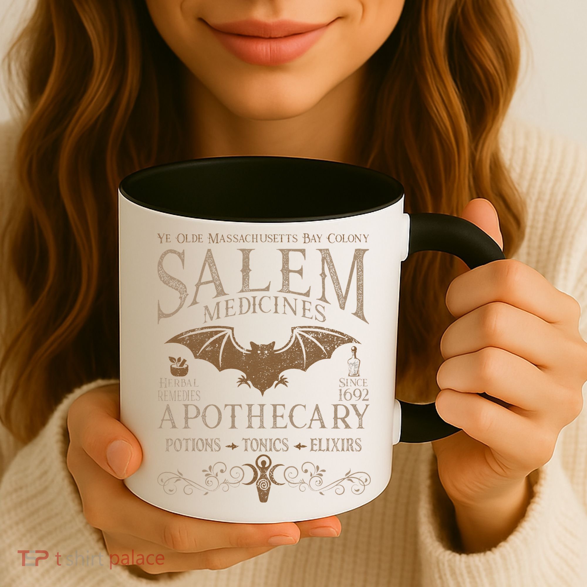 Salem Apothecary Herbalist Witch Wiccan Beige Bat Coffee Mug