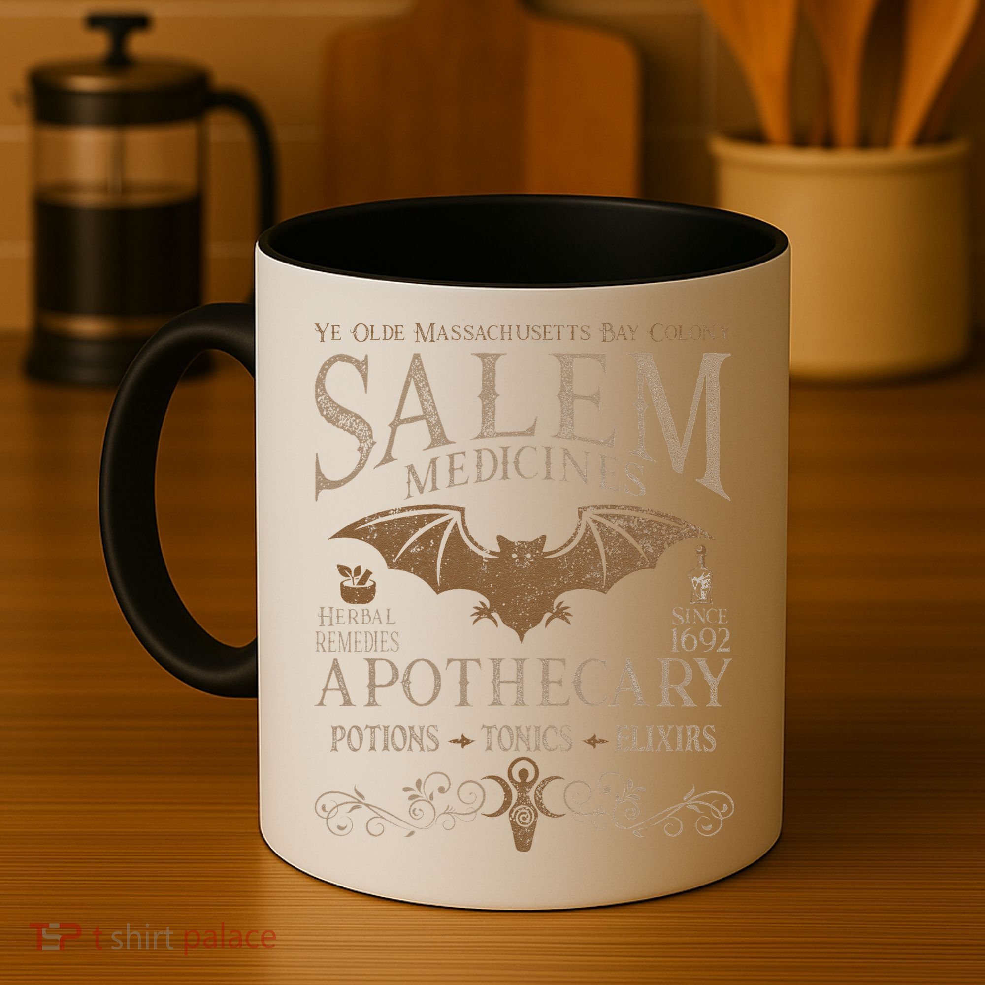 Salem Apothecary Herbalist Witch Wiccan Beige Bat Coffee Mug