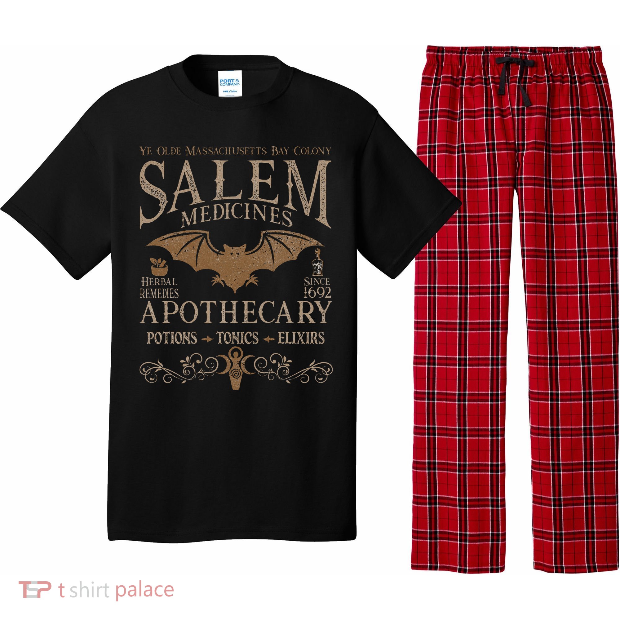 Salem Apothecary Herbalist Witch Wiccan Beige Bat Pajama Set