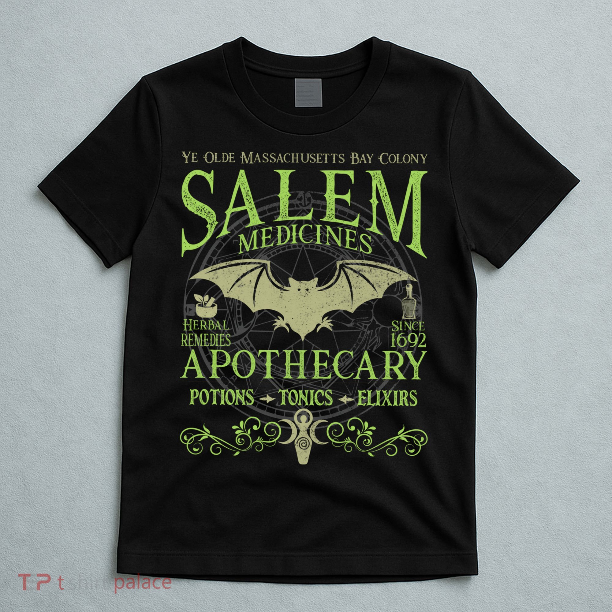 Salem Apothecary Herbalist Witch Wiccan Green Bat T-Shirt