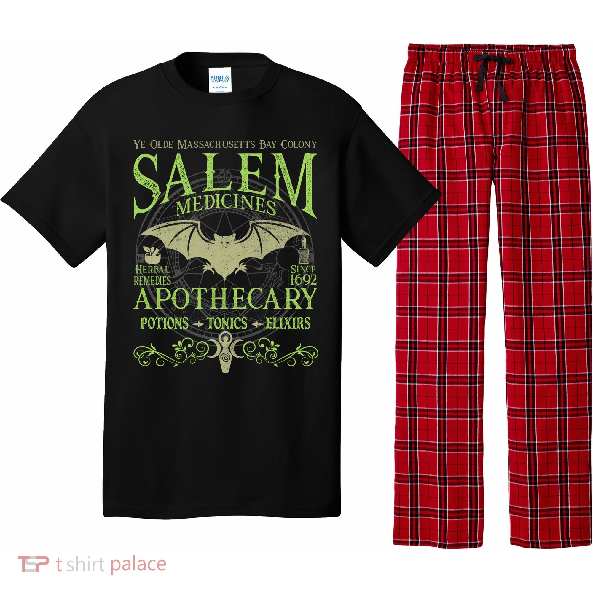 Salem Apothecary Herbalist Witch Wiccan Green Bat Pajama Set
