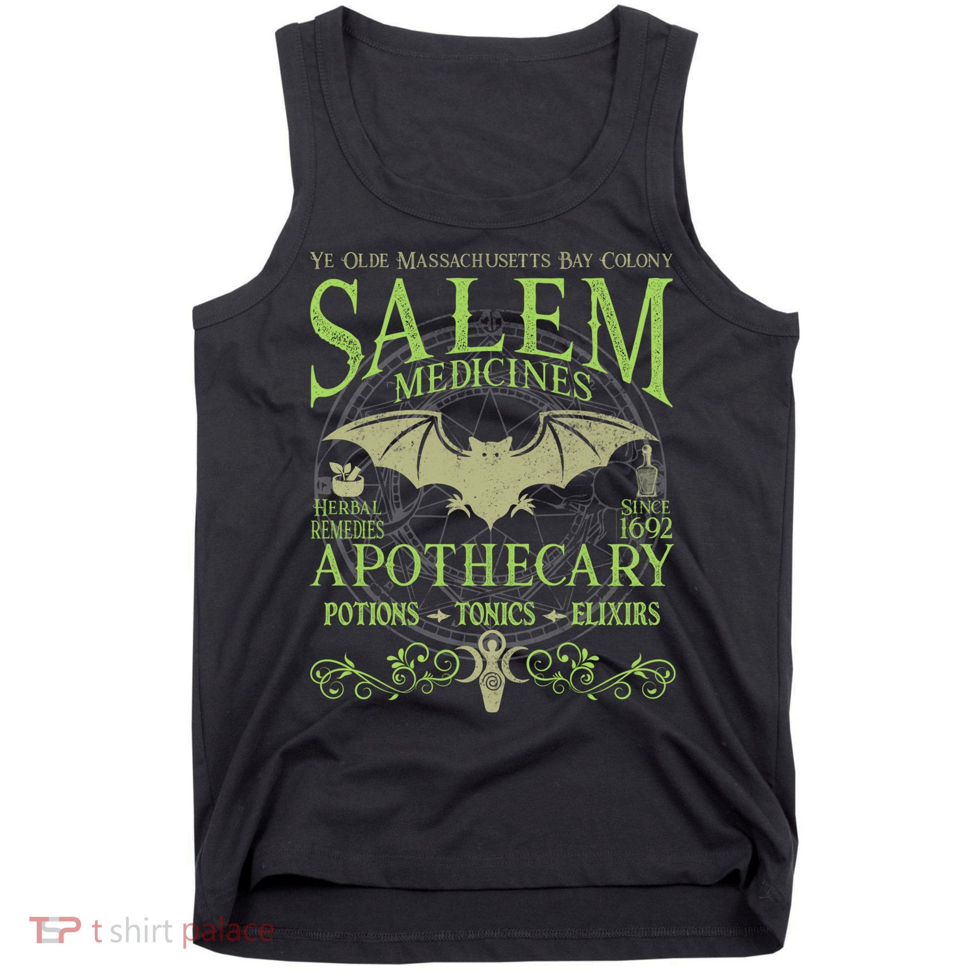 Salem Apothecary Herbalist Witch Wiccan Green Bat Tank Top